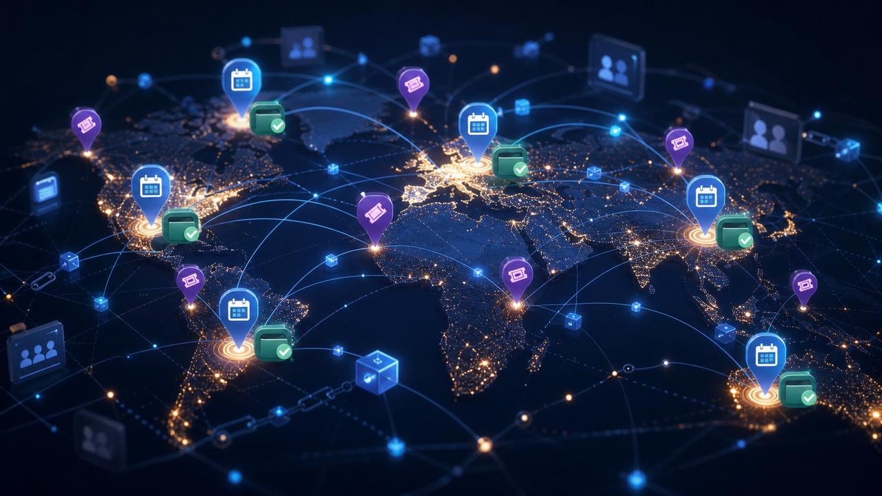 Global web3 event network with calendar pins
